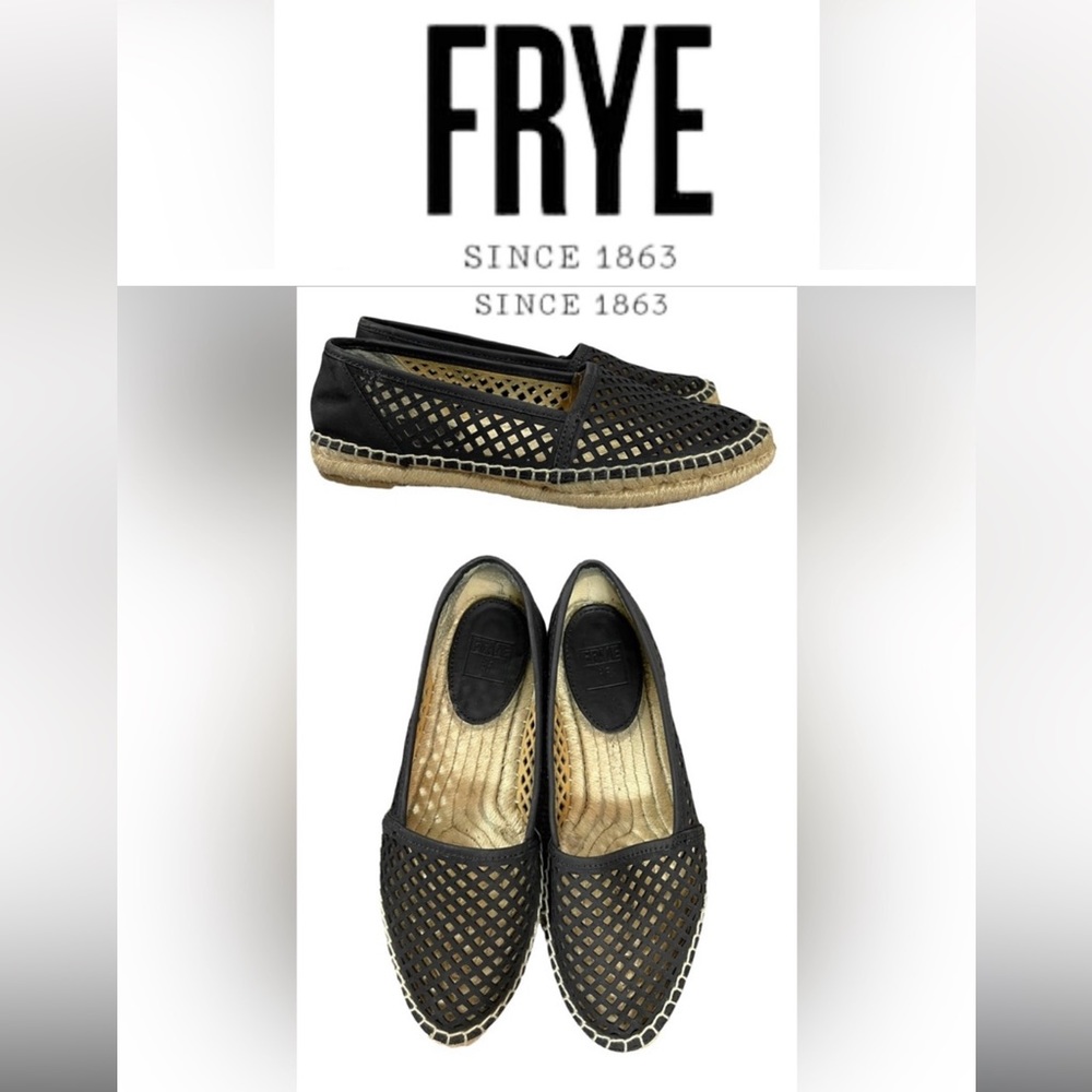 Frye Women’s Black Lee A Line Perforated Leather Espadrilles Flats Size 7.5